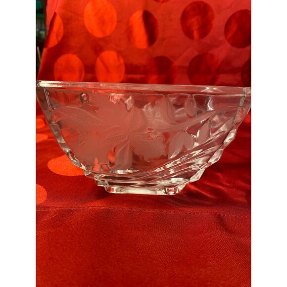 1989 FTDA Crystal Decorative Vase Candy Dish Bowl W. Germany etch leaf iris EUC - Picture 2 of 12